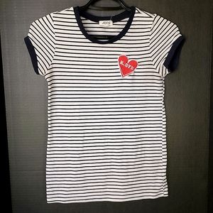 Ardene Navy/White Striped "K. BYE" Patch T-Shirt - Size XSmall